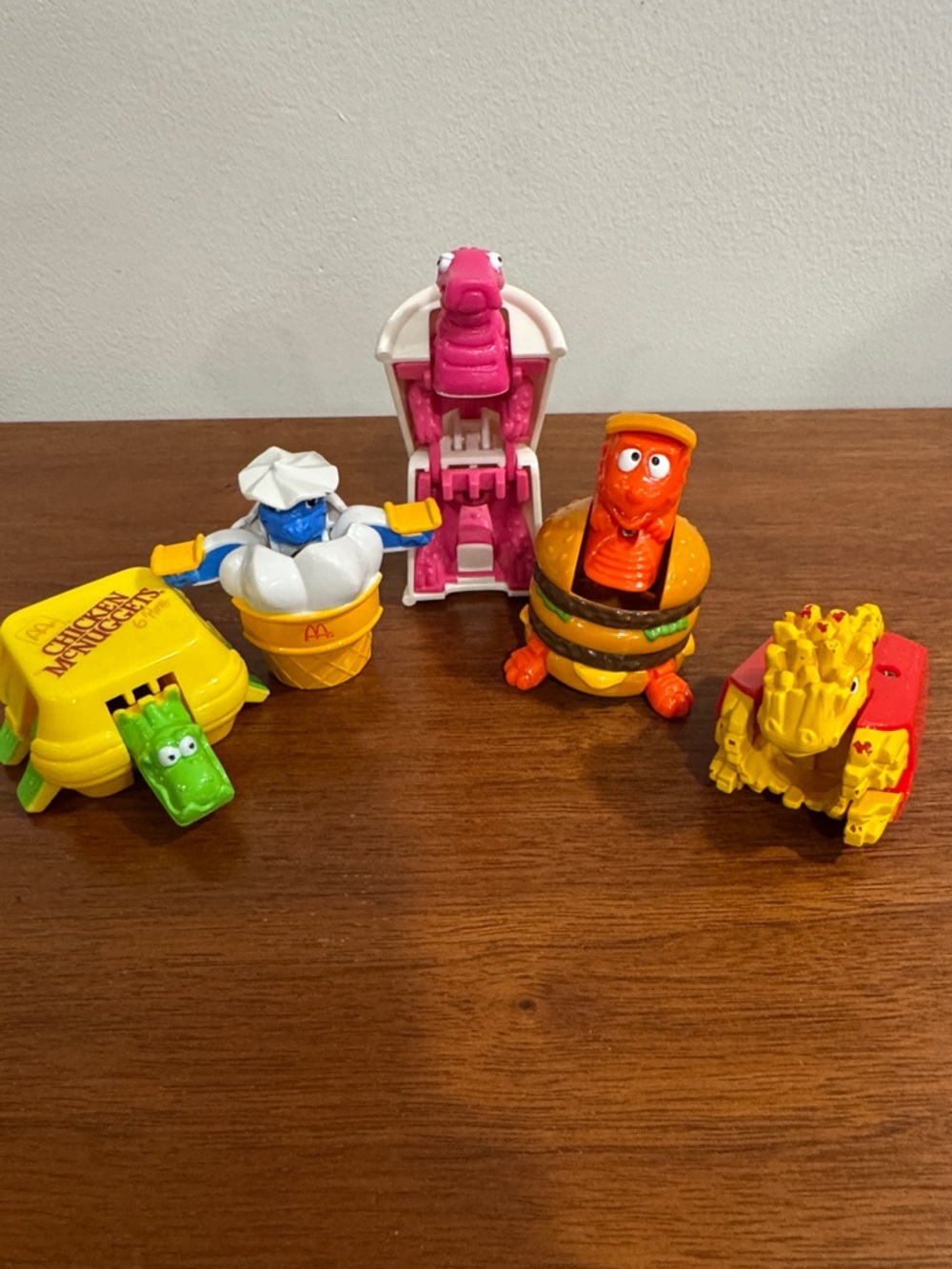 FIVE Vintage 1990 McDonalds Dinosaur Food Changeables Happy Meal Transformers